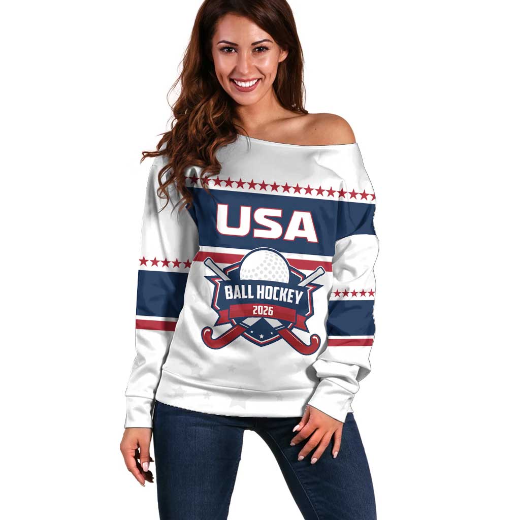 Custom Ball Hockey 2026 USA Off Shoulder Sweater US Team Go Champions