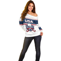 Custom Ball Hockey 2026 USA Off Shoulder Sweater US Team Go Champions
