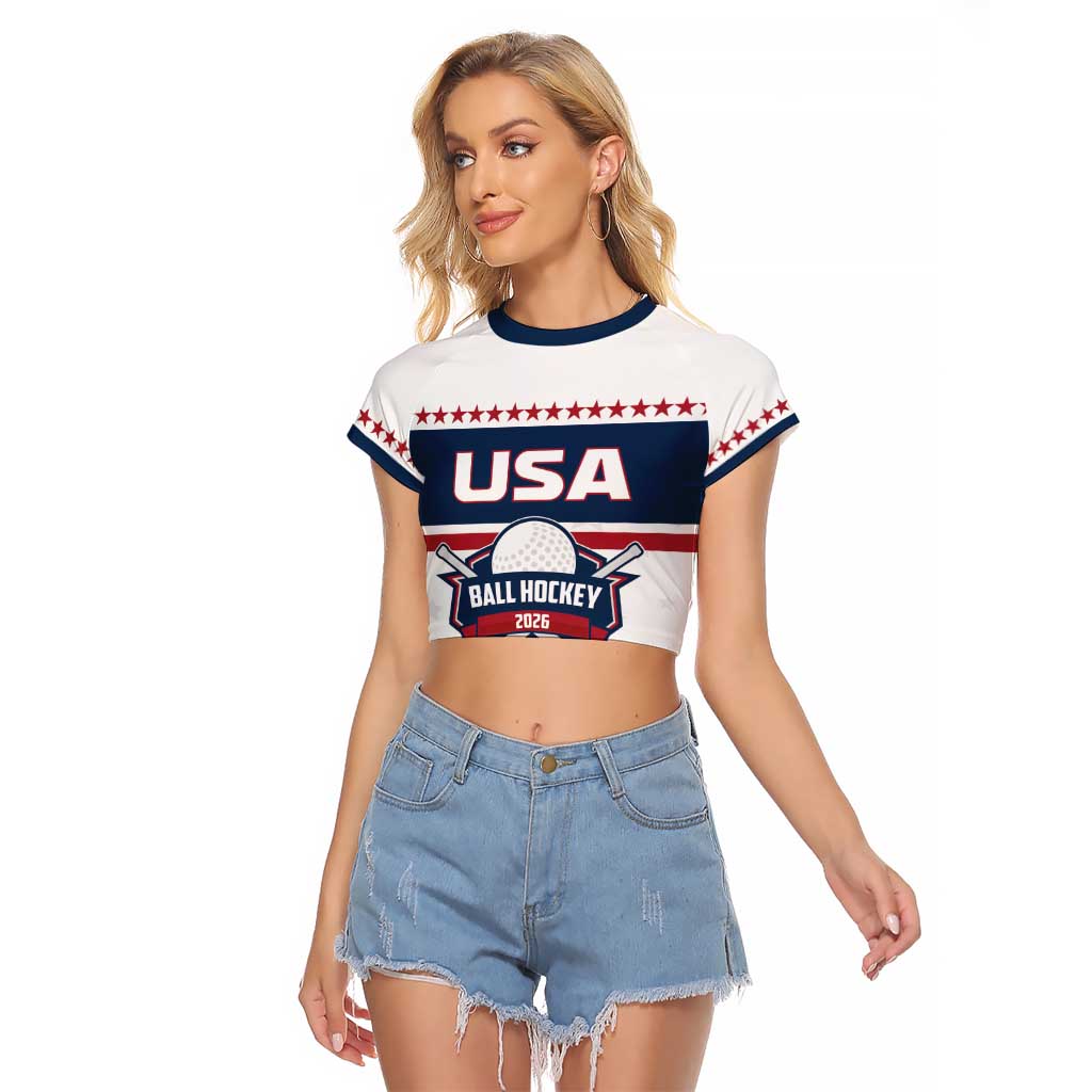 Custom Ball Hockey 2026 USA Raglan Cropped T Shirt US Team Go Champions