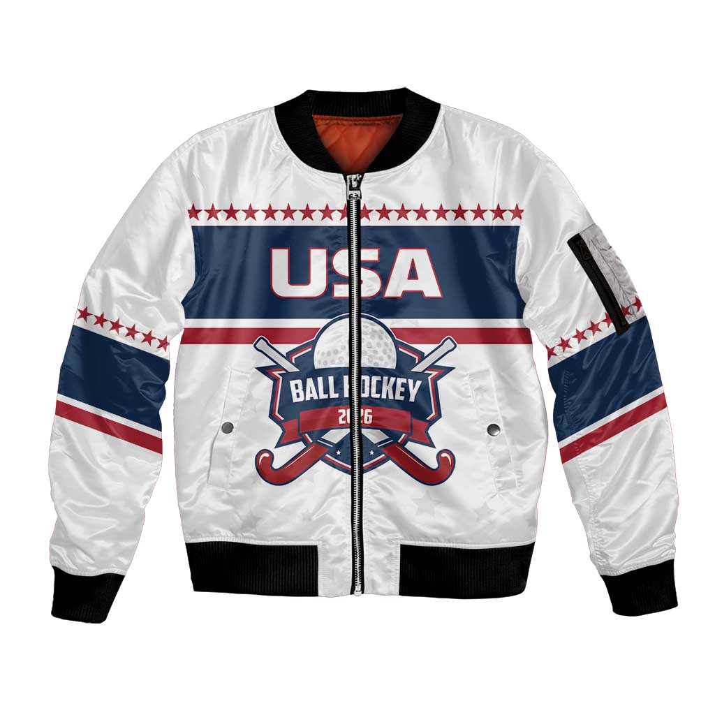 Custom Ball Hockey 2026 USA Sleeve Zip Bomber Jacket US Team Go Champions