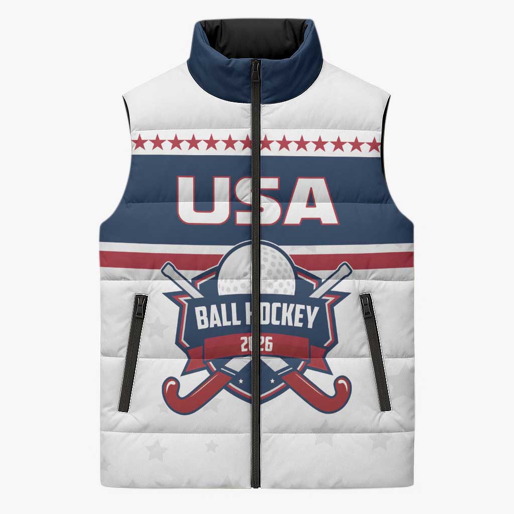 Custom Ball Hockey 2026 USA Sleeveless Puffer Jacket US Team Go Champions