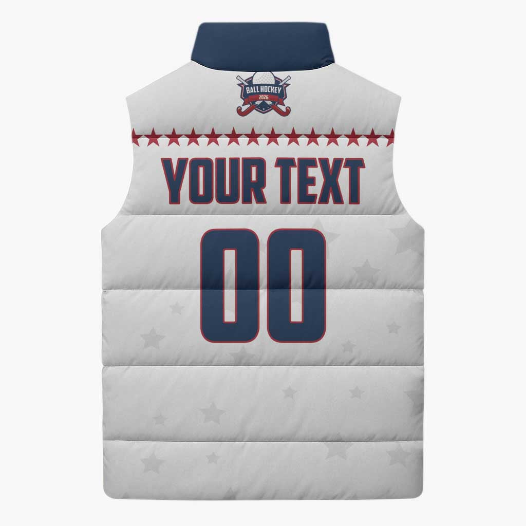 Custom Ball Hockey 2026 USA Sleeveless Puffer Jacket US Team Go Champions