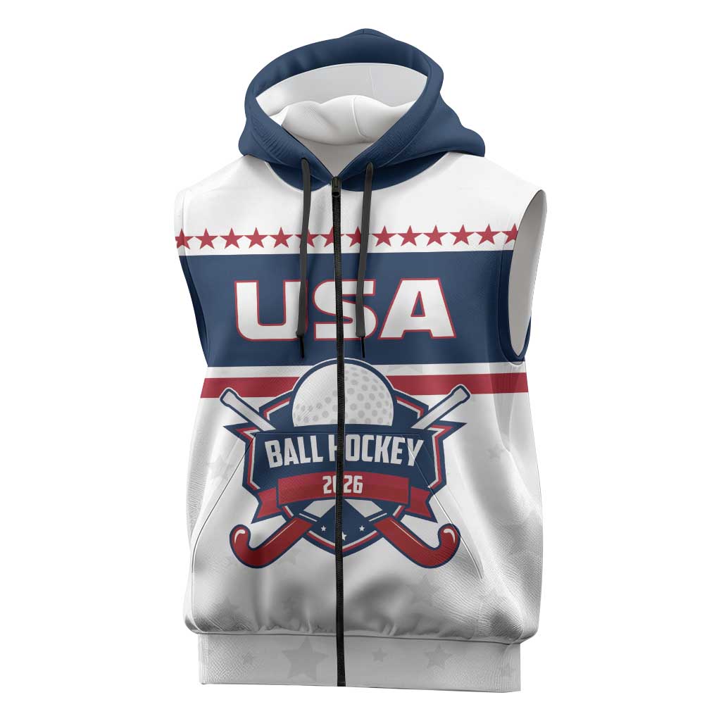 Custom Ball Hockey 2026 USA Sleeveless Zip Hoodie US Team Go Champions