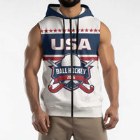 Custom Ball Hockey 2026 USA Sleeveless Zip Hoodie US Team Go Champions