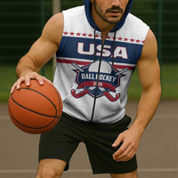 Custom Ball Hockey 2026 USA Sleeveless Zip Hoodie US Team Go Champions