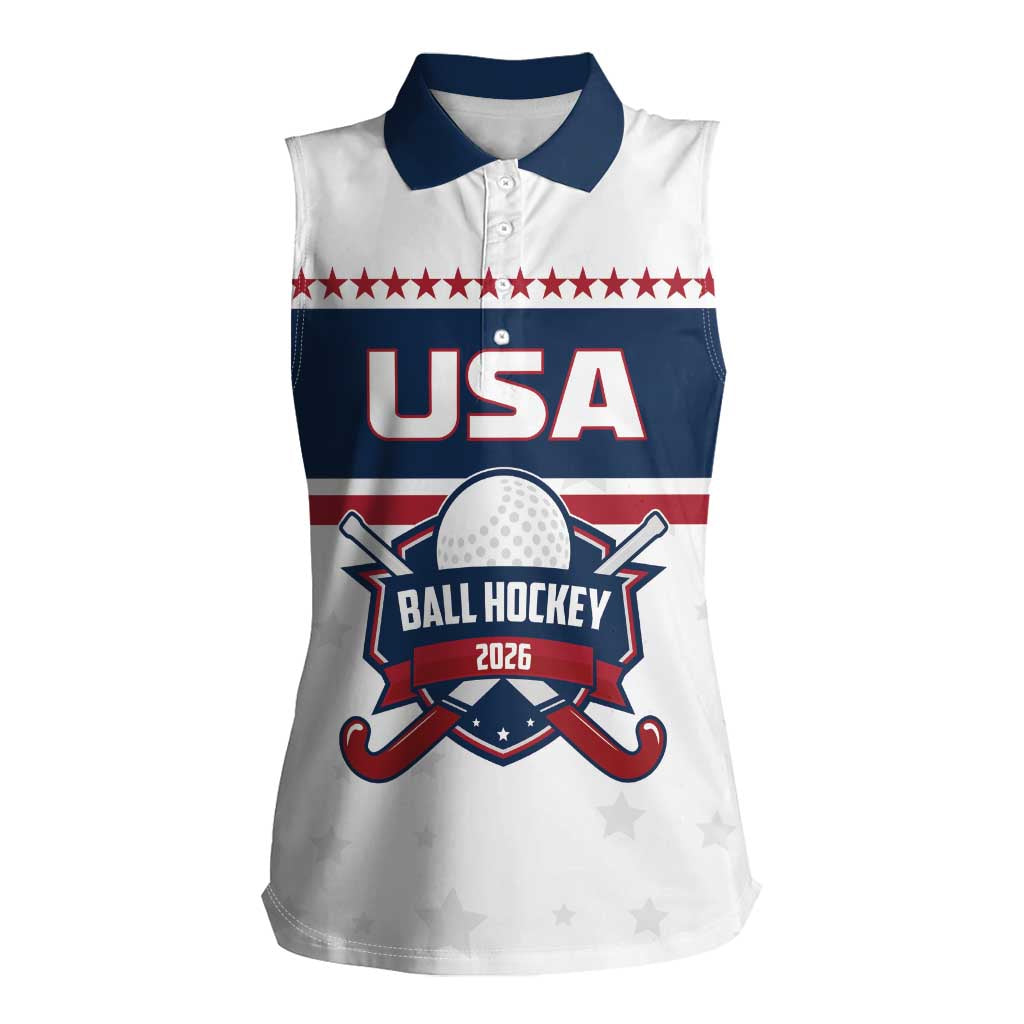 Custom Ball Hockey 2026 USA Women Sleeveless Polo Shirt US Team Go Champions