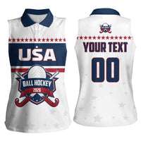 Custom Ball Hockey 2026 USA Women Sleeveless Polo Shirt US Team Go Champions