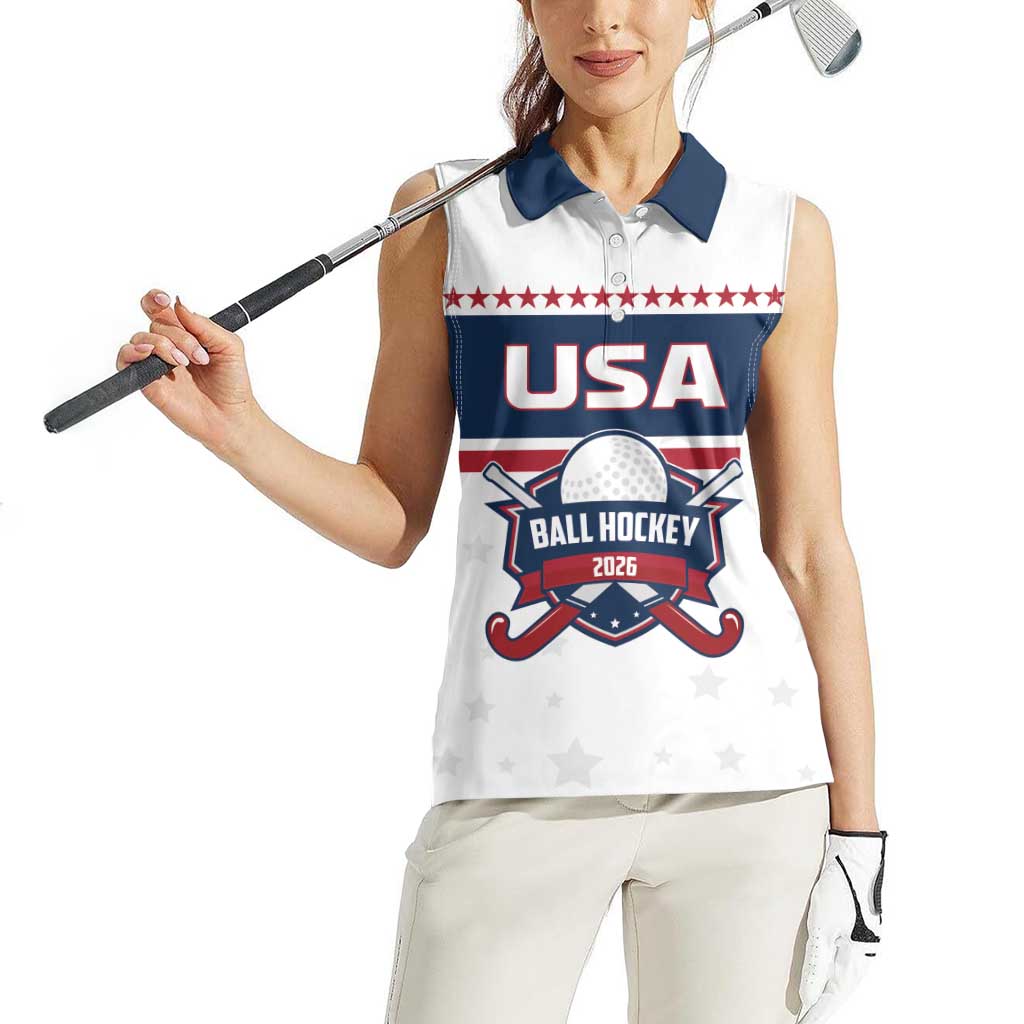 Custom Ball Hockey 2026 USA Women Sleeveless Polo Shirt US Team Go Champions