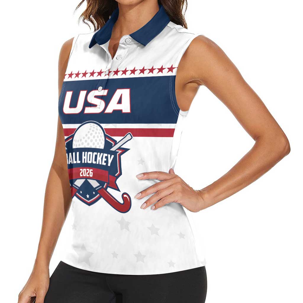 Custom Ball Hockey 2026 USA Women Sleeveless Polo Shirt US Team Go Champions