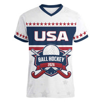 Custom Ball Hockey 2026 USA Women V-Neck T-Shirt US Team Go Champions