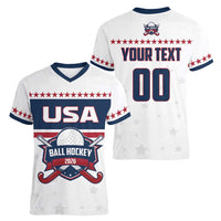 Custom Ball Hockey 2026 USA Women V-Neck T-Shirt US Team Go Champions
