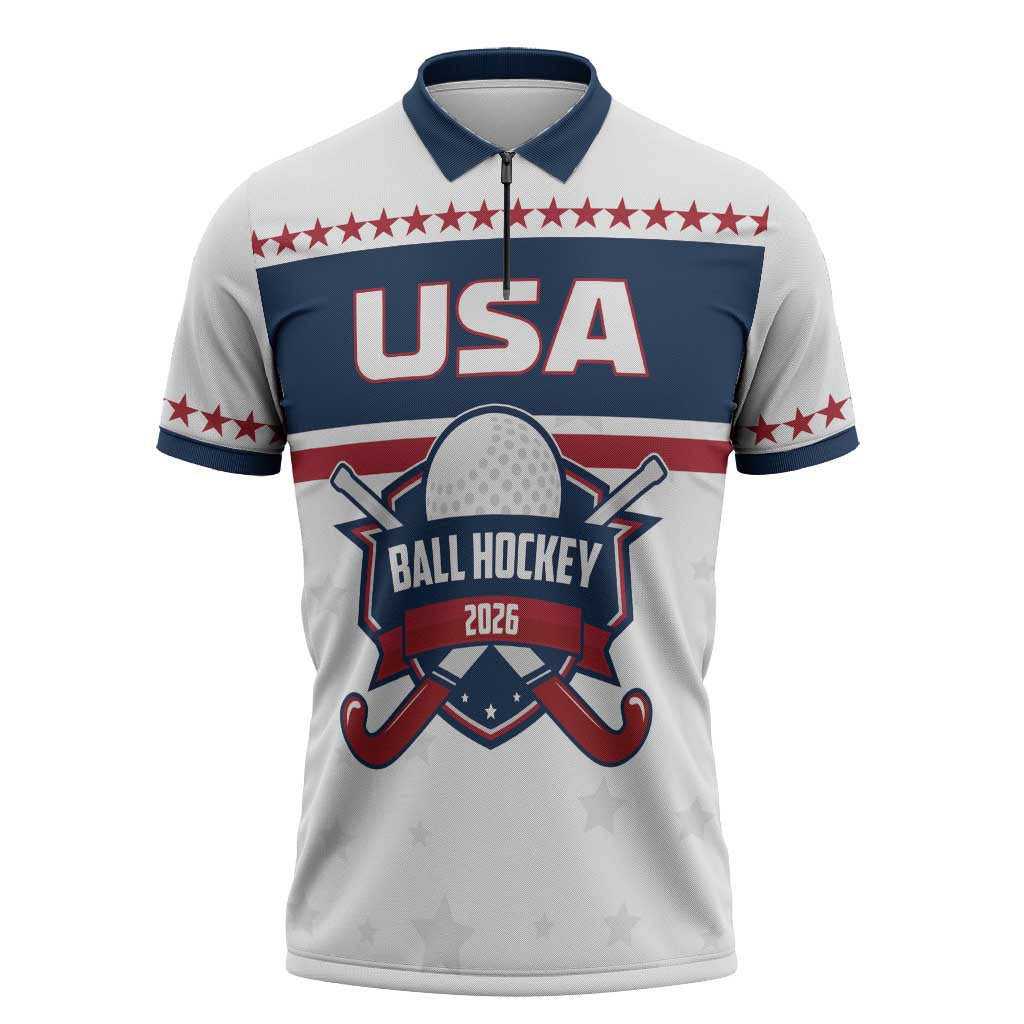 Custom Ball Hockey 2026 USA Zipper Polo Shirt US Team Go Champions