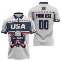 Custom Ball Hockey 2026 USA Zipper Polo Shirt US Team Go Champions