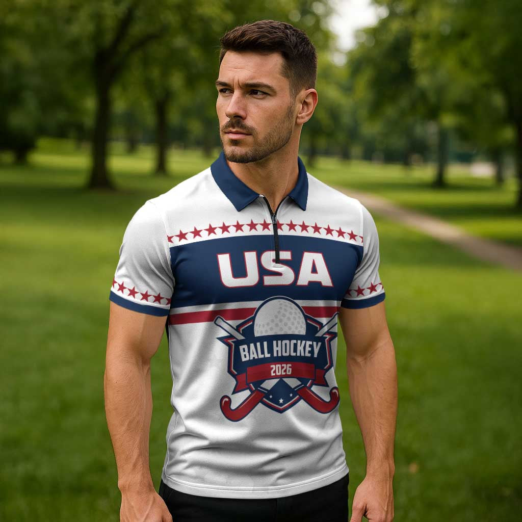 Custom Ball Hockey 2026 USA Zipper Polo Shirt US Team Go Champions