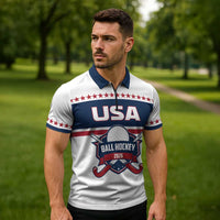 Custom Ball Hockey 2026 USA Zipper Polo Shirt US Team Go Champions
