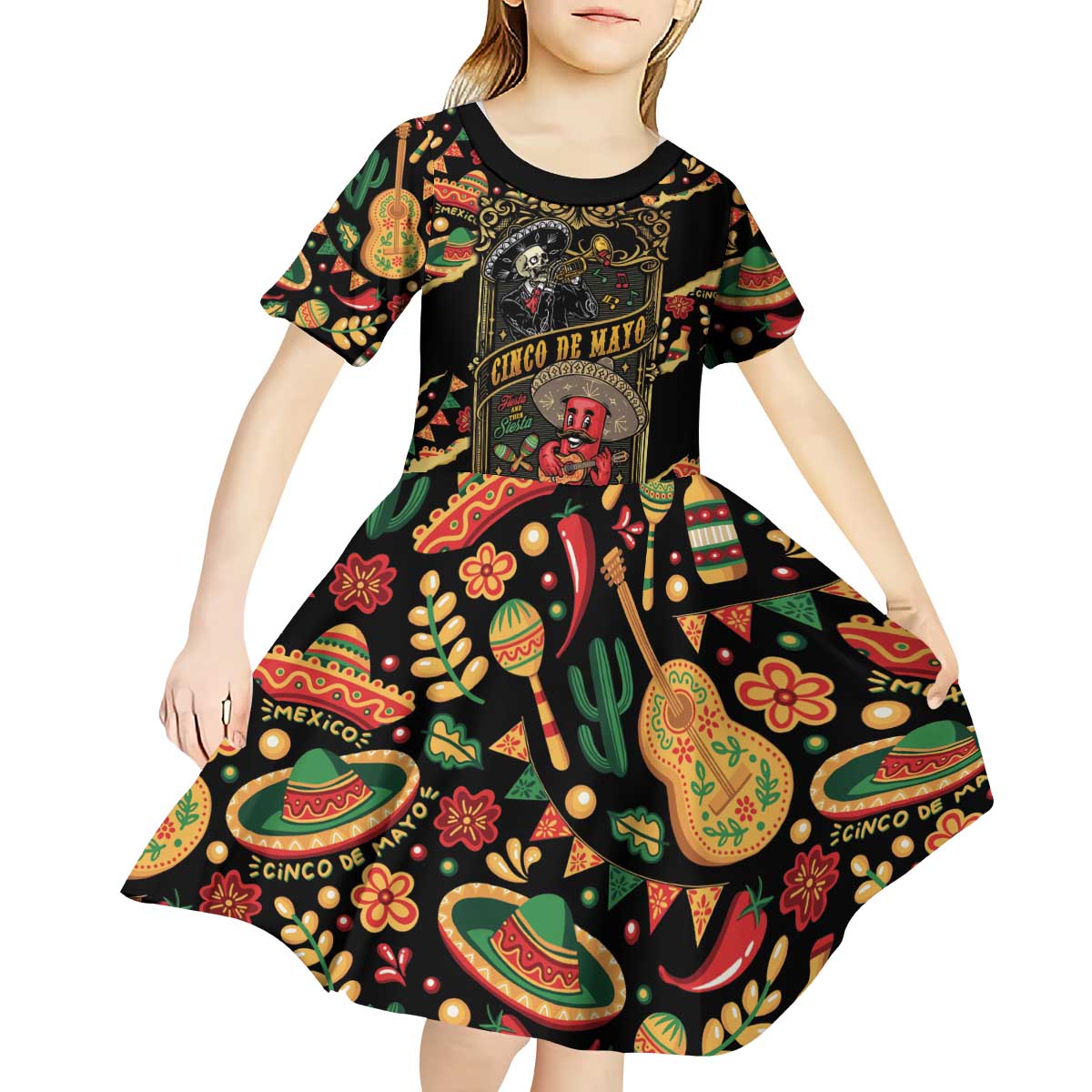 Mexico Cinco de Mayo Kid Short Sleeve Dress Fiesta and then Siesta