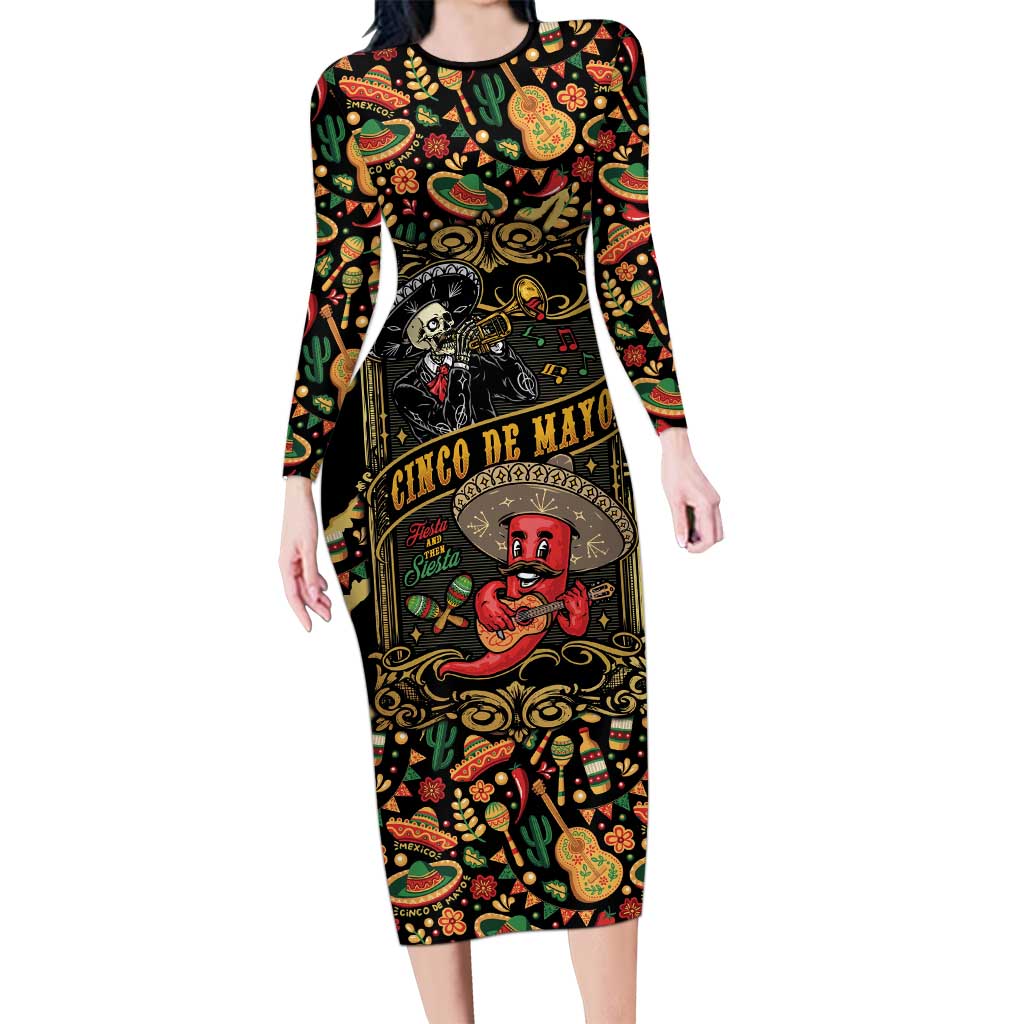 Mexico Cinco de Mayo Long Sleeve Bodycon Dress Fiesta and then Siesta