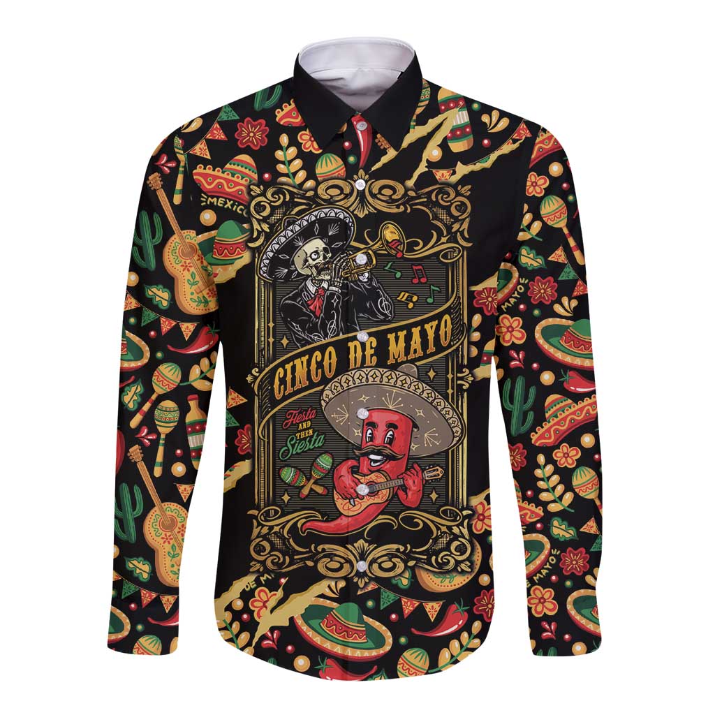 Mexico Cinco de Mayo Long Sleeve Button Shirt Fiesta and then Siesta