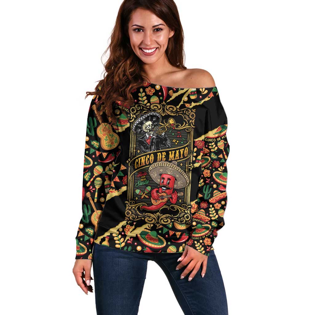 Mexico Cinco de Mayo Off Shoulder Sweater Fiesta and then Siesta