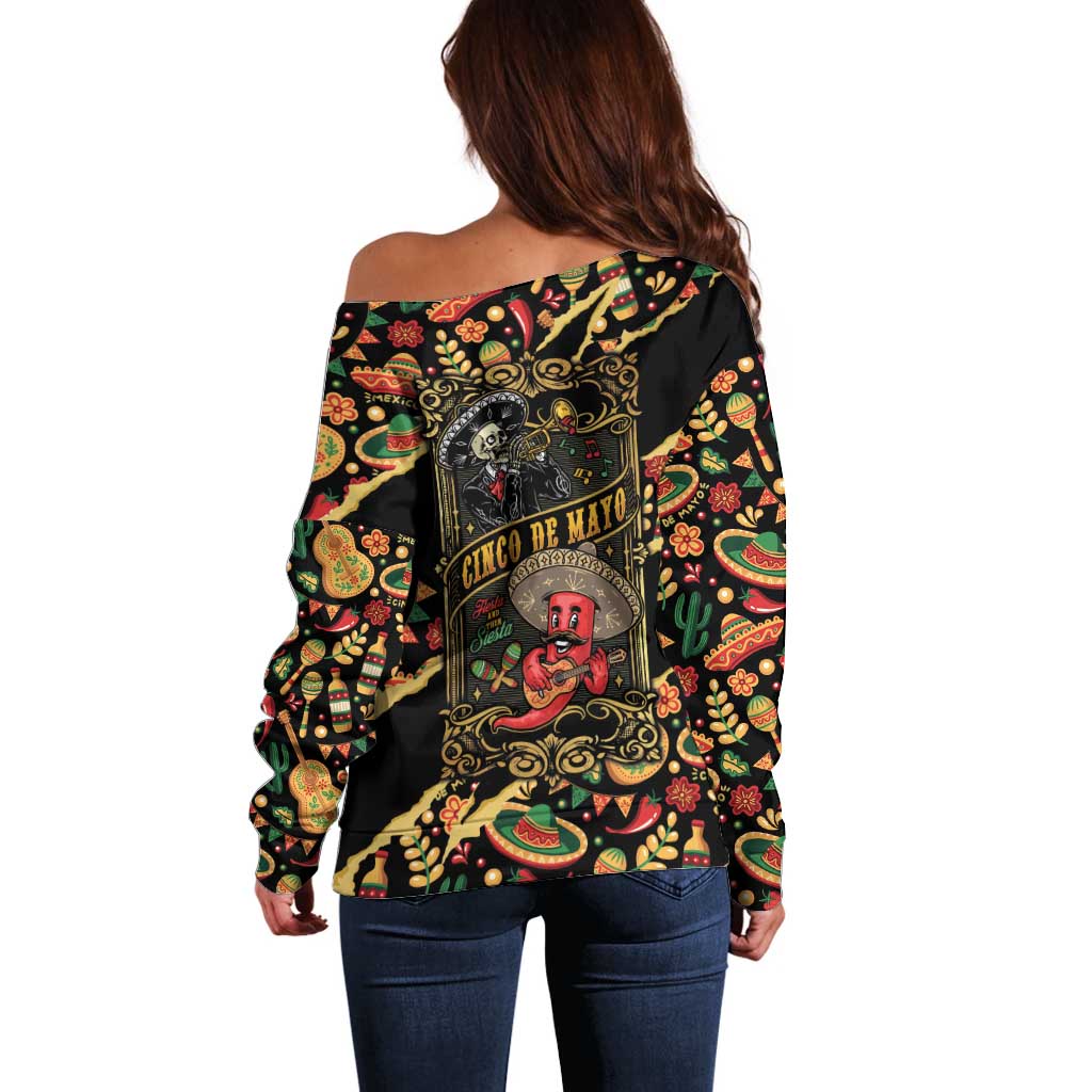 Mexico Cinco de Mayo Off Shoulder Sweater Fiesta and then Siesta