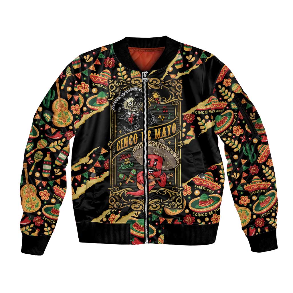 Mexico Cinco de Mayo Sleeve Zip Bomber Jacket Fiesta and then Siesta