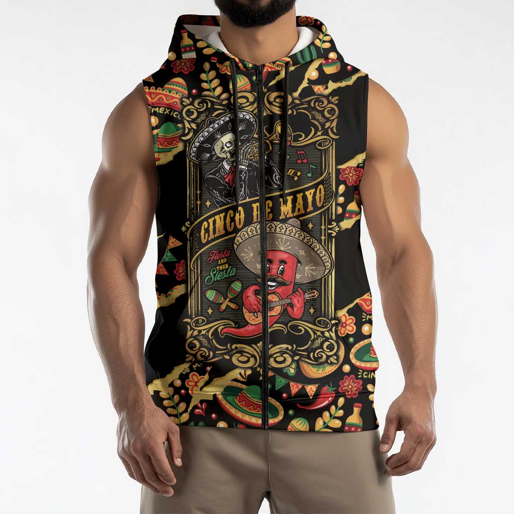 Mexico Cinco de Mayo Sleeveless Zip Hoodie Fiesta and then Siesta
