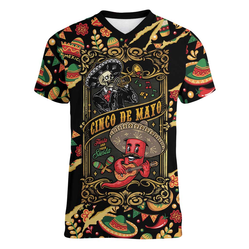 Mexico Cinco de Mayo Women V-Neck T-Shirt Fiesta and then Siesta