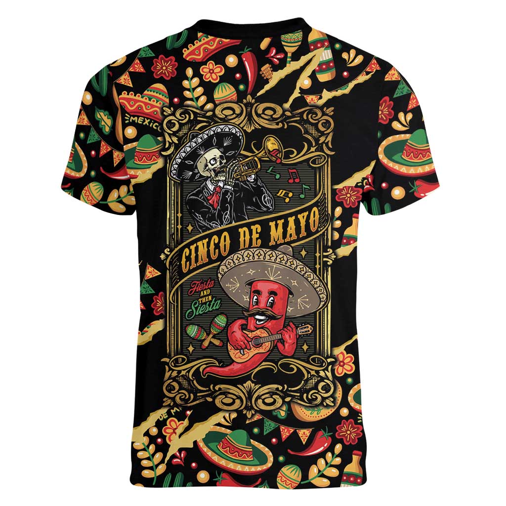 Mexico Cinco de Mayo Women V-Neck T-Shirt Fiesta and then Siesta