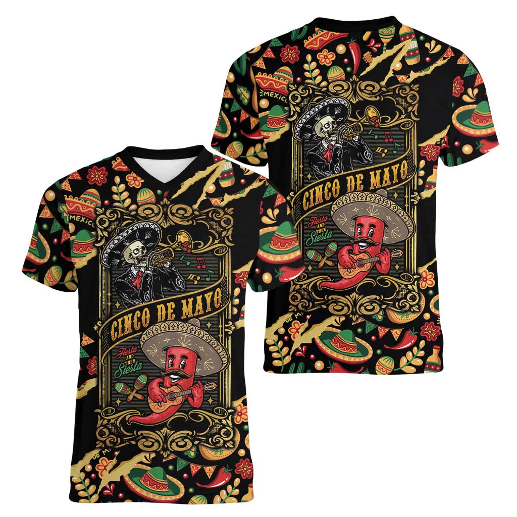 Mexico Cinco de Mayo Women V-Neck T-Shirt Fiesta and then Siesta