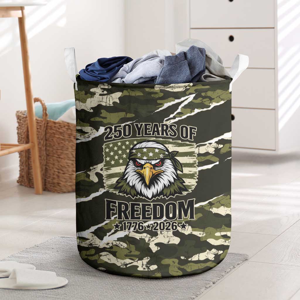 USA 250th Anniversary Laundry Basket Eagle Camouflage Zipper Stylized