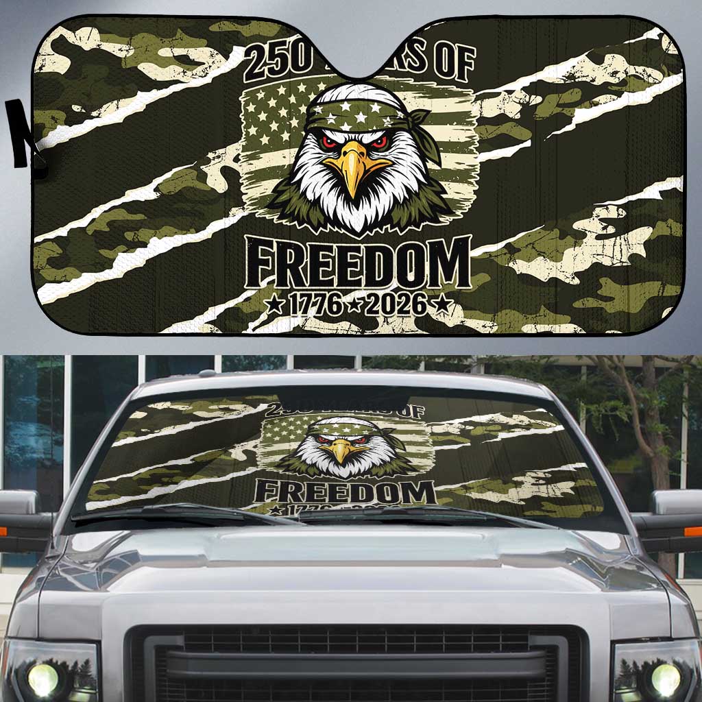 USA 250th Anniversary Auto Sun Shade Eagle Camouflage Zipper Stylized
