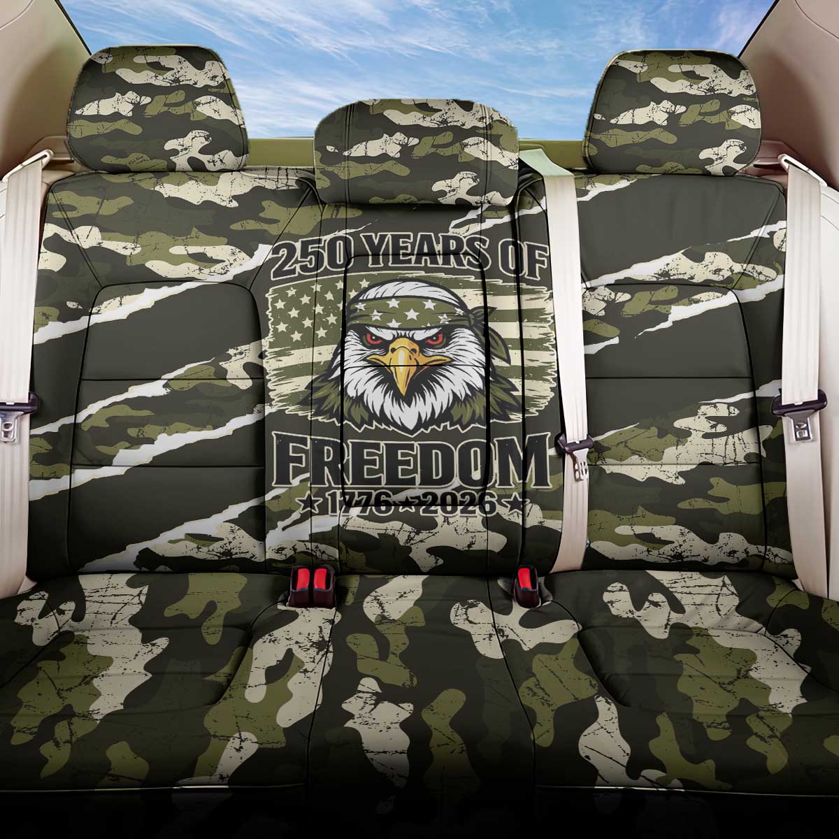 USA 250th Anniversary Back Car Seat Cover Eagle Camouflage Zipper Stylized