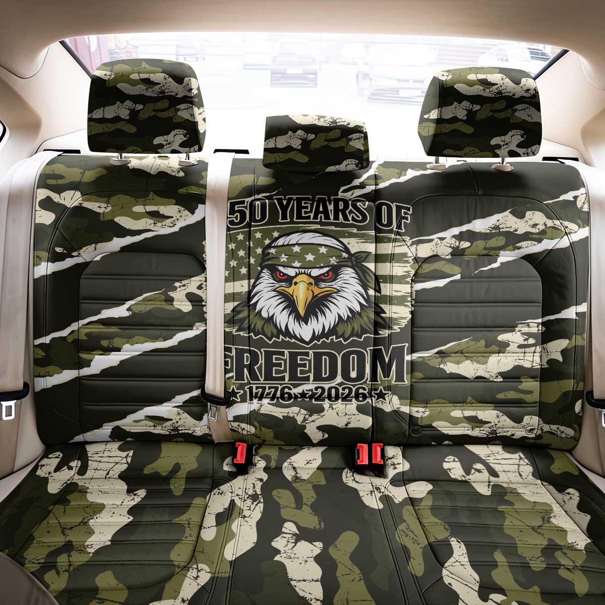 USA 250th Anniversary Back Car Seat Cover Eagle Camouflage Zipper Stylized