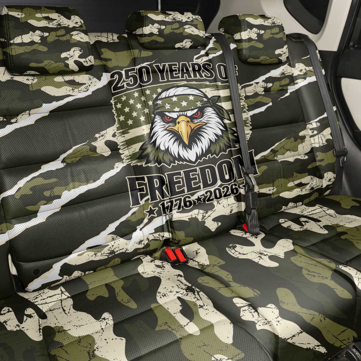 USA 250th Anniversary Back Car Seat Cover Eagle Camouflage Zipper Stylized