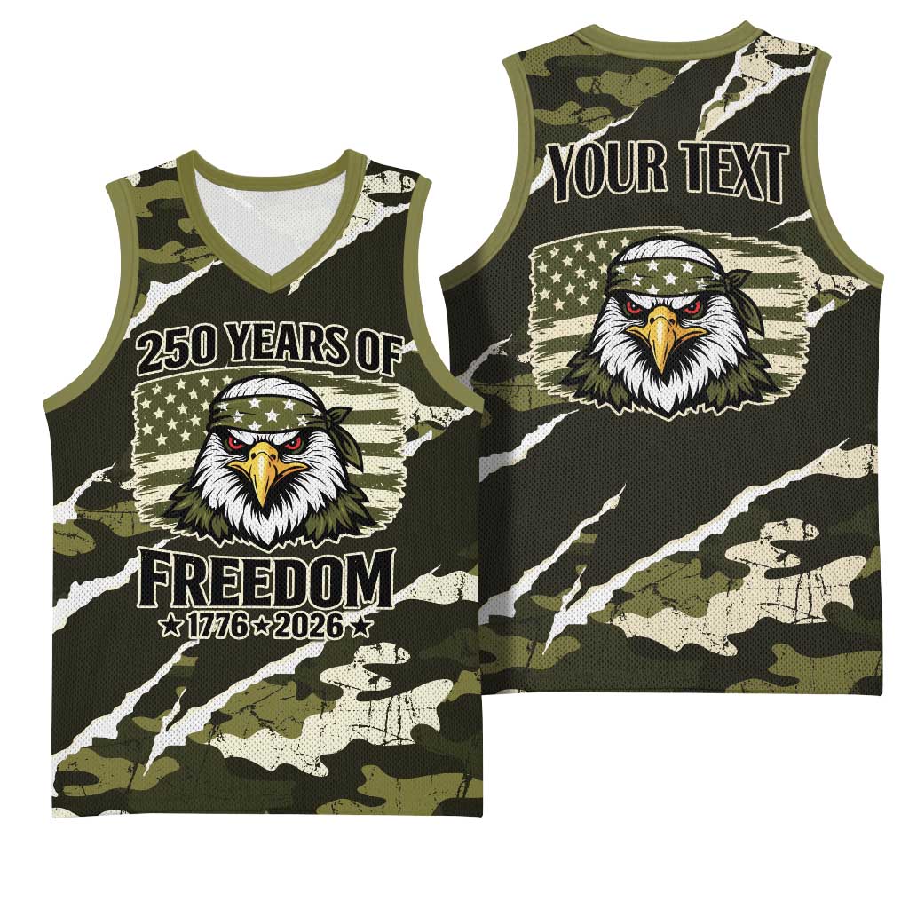 Personalized USA 250th Anniversary Basketball Jersey Eagle Camouflage Zipper Stylized