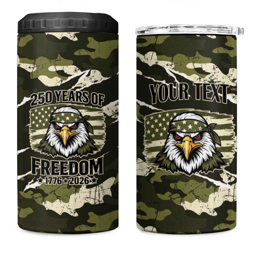 Personalized USA 250th Anniversary 4 in 1 Can Cooler Tumbler Eagle Camouflage Zipper Stylized