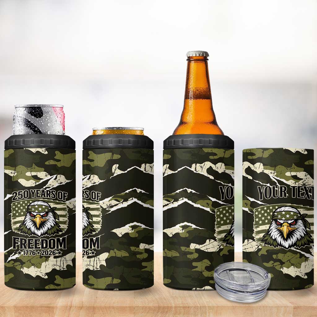 Personalized USA 250th Anniversary 4 in 1 Can Cooler Tumbler Eagle Camouflage Zipper Stylized