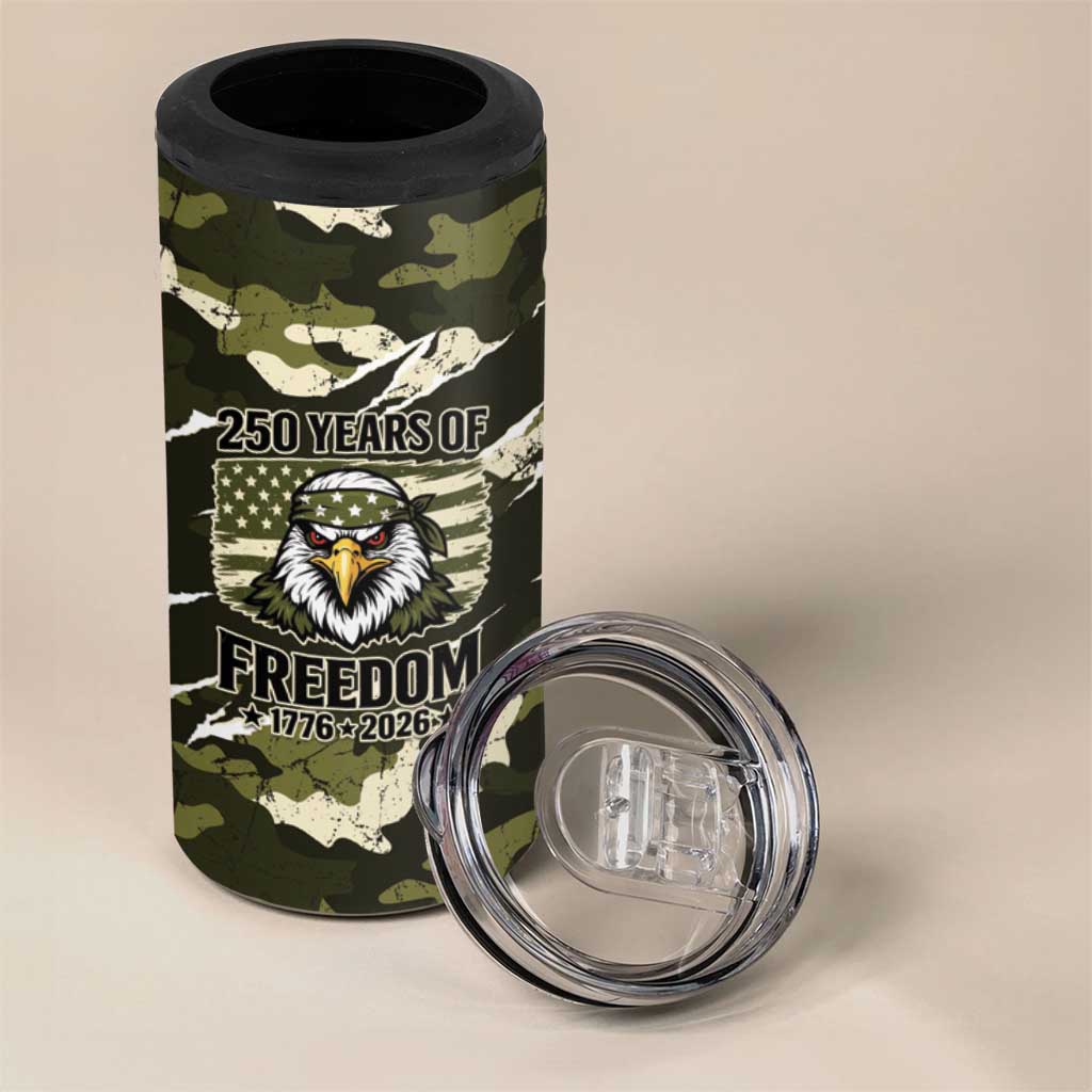 Personalized USA 250th Anniversary 4 in 1 Can Cooler Tumbler Eagle Camouflage Zipper Stylized