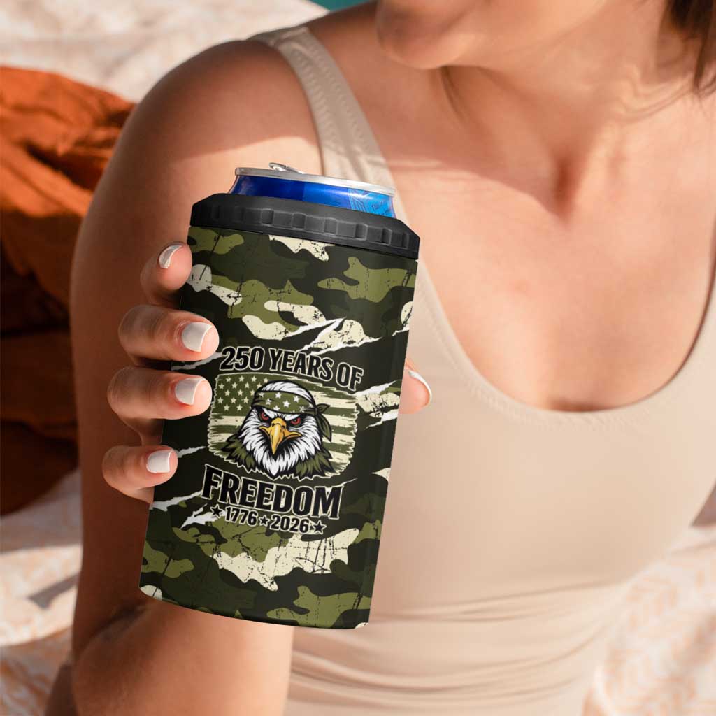 Personalized USA 250th Anniversary 4 in 1 Can Cooler Tumbler Eagle Camouflage Zipper Stylized