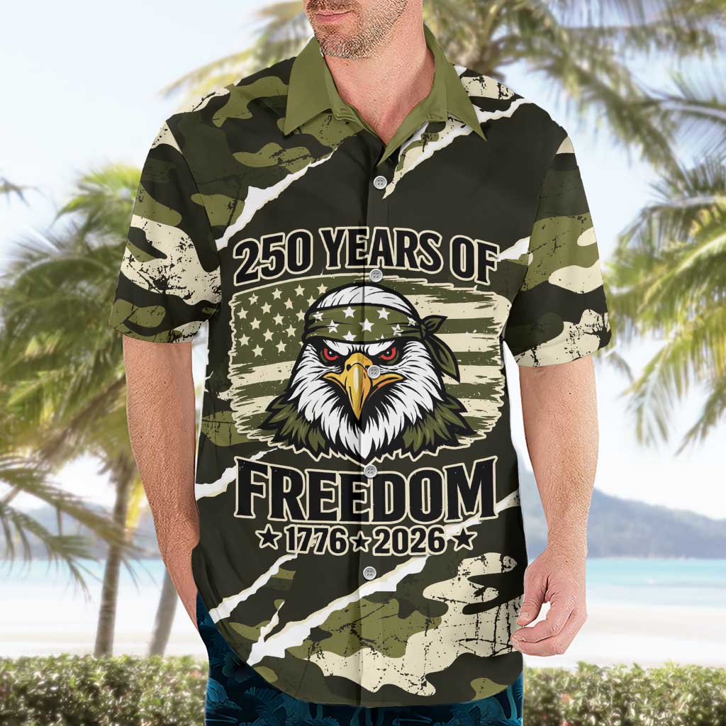 Personalized USA 250th Anniversary Hawaiian Shirt Eagle Camouflage Zipper Stylized