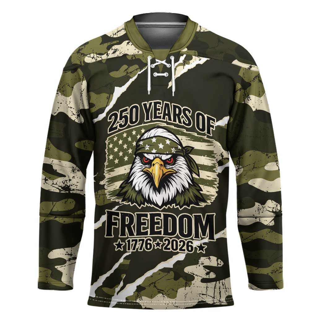 Personalized USA 250th Anniversary Hockey Jersey Eagle Camouflage Zipper Stylized