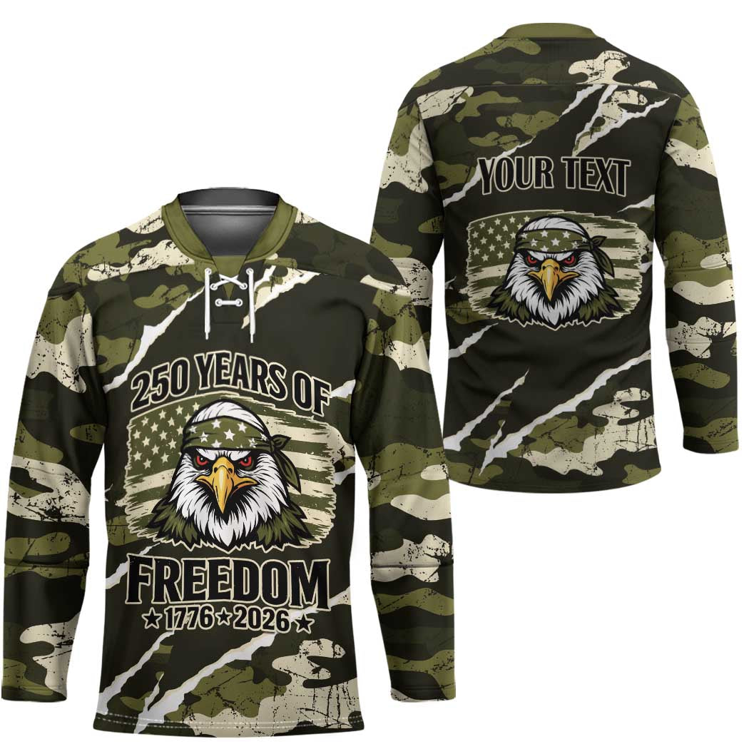 Personalized USA 250th Anniversary Hockey Jersey Eagle Camouflage Zipper Stylized