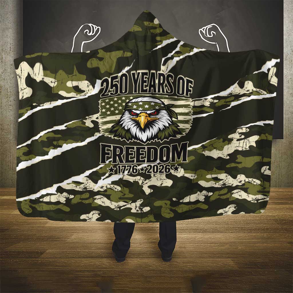 USA 250th Anniversary Hooded Blanket Eagle Camouflage Zipper Stylized