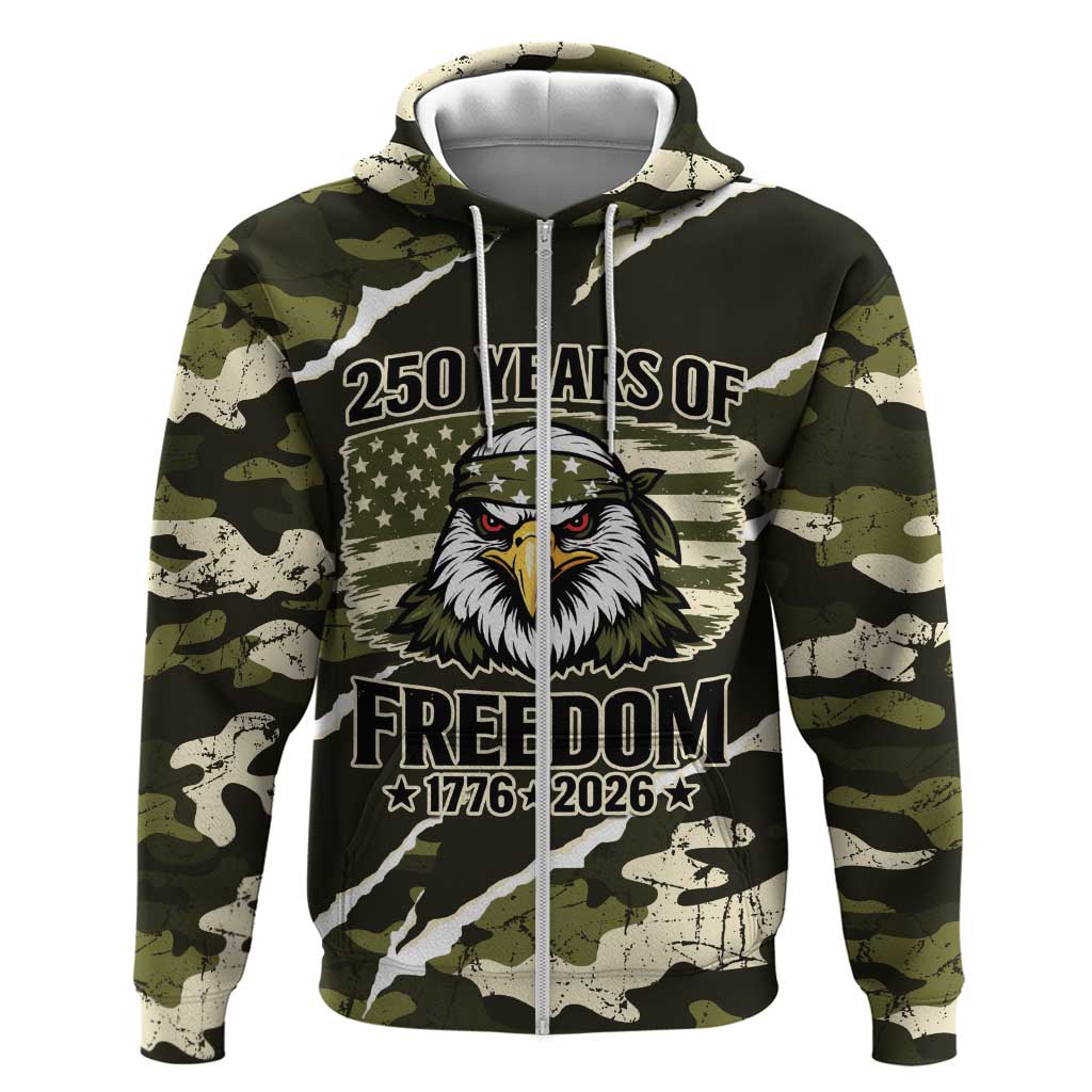 Personalized USA 250th Anniversary Hoodie Eagle Camouflage Zipper Stylized