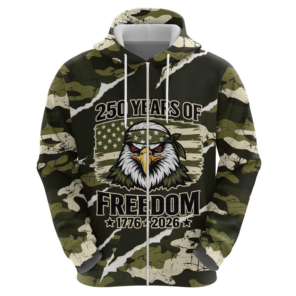 Personalized USA 250th Anniversary Hoodie Eagle Camouflage Zipper Stylized