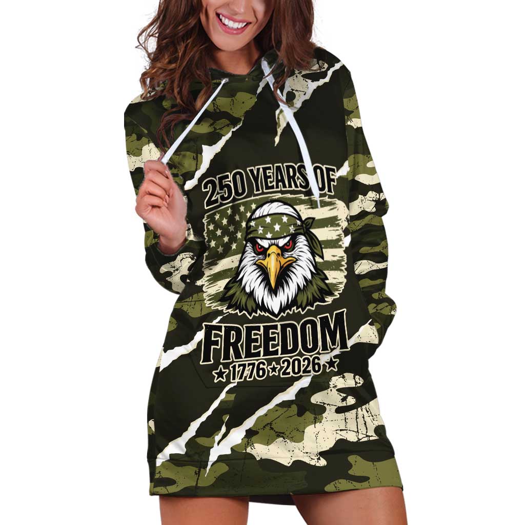 Personalized USA 250th Anniversary Hoodie Dress Eagle Camouflage Zipper Stylized