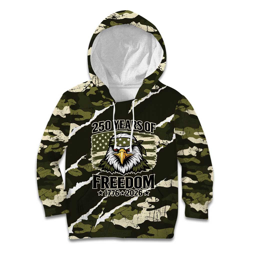 Personalized USA 250th Anniversary Kid Hoodie Eagle Camouflage Zipper Stylized