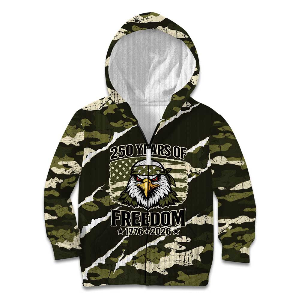 Personalized USA 250th Anniversary Kid Hoodie Eagle Camouflage Zipper Stylized