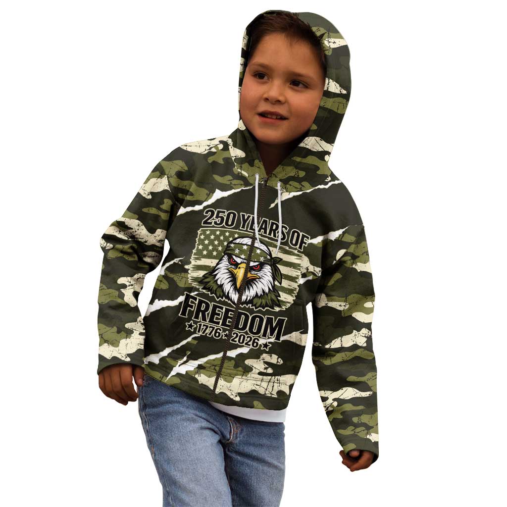 Personalized USA 250th Anniversary Kid Hoodie Eagle Camouflage Zipper Stylized