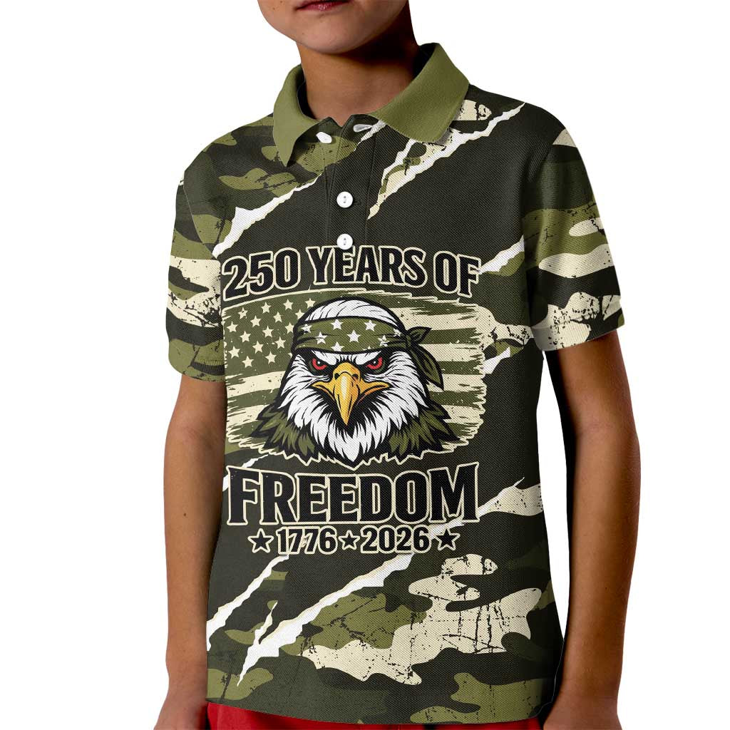 Personalized USA 250th Anniversary Kid Polo Shirt Eagle Camouflage Zipper Stylized